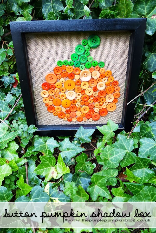 Creative Button Pumpkin Shadow Box Craft Idea For Halloween