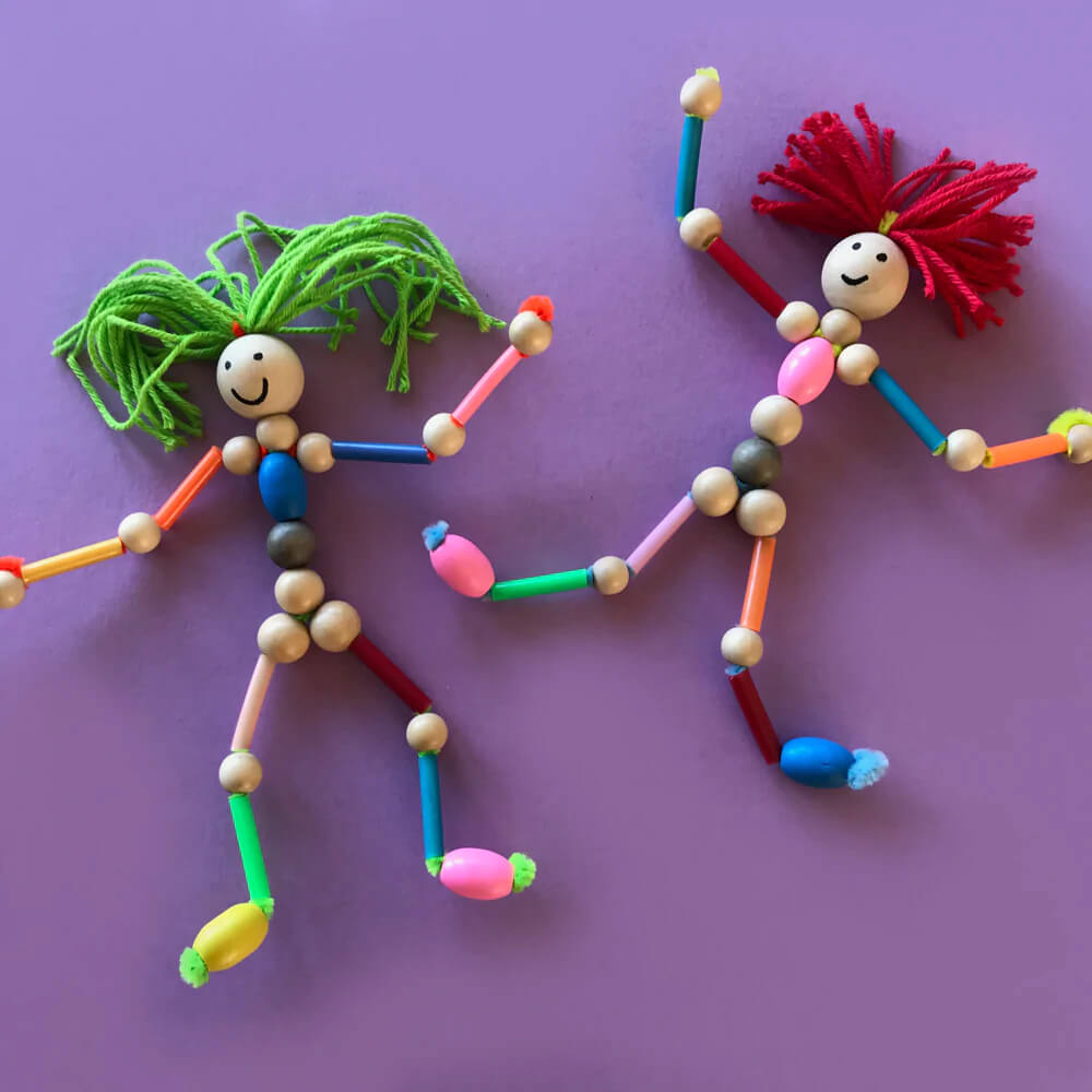 Creative Dolls Craft With Wooden Beads, Yarn & Pipe Cleaners