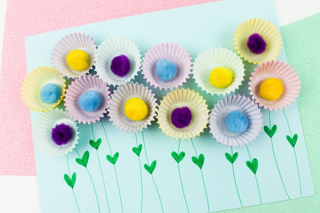 Cupcake And Pom-Pom Flower Garden Craft For Kids