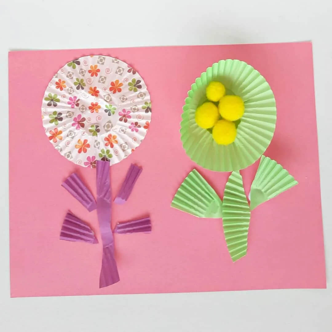 Cupcake Liners And Pom-Pom Flower Craft For Kids Cupcake Liner Flower Crafts For Kids