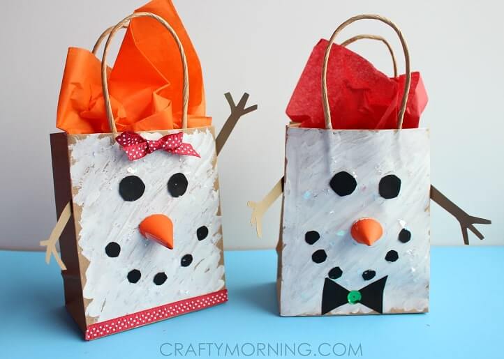 Cute & Crafty Gift Bag Snowman Idea Kids Recycled Winter Crafts 