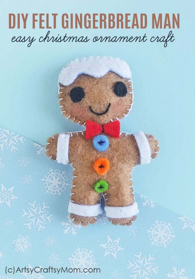 Cute & Felt Gingerbread Man Ornament Button Craft For Christmas Decor