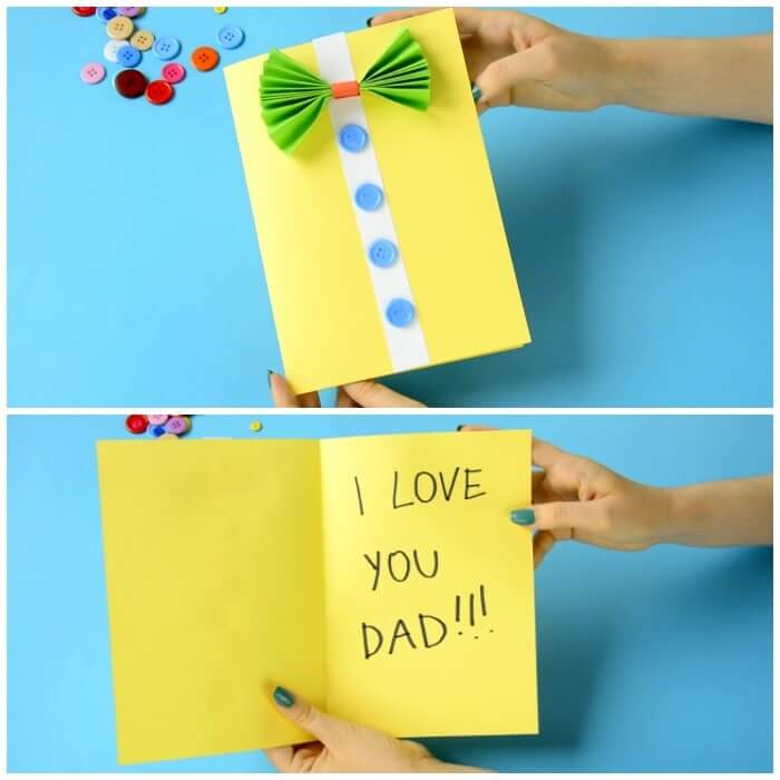 Cute Bow-tie Shirt Father’s Day Card Idea For Kids Father's Day Button Craft Idea For Kids