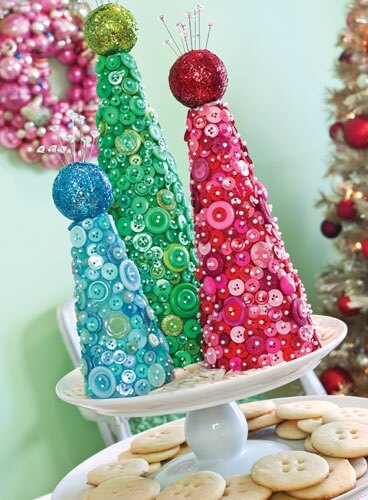 Cute Button Christmas Tree Decoration Craft Using Styrofoam Cone & Beads