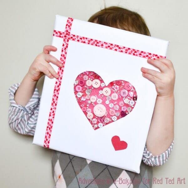 Cute Button Heart Gift Wrap Idea For Valentine's Day