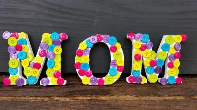 Cute Button Letter Wall Hanging Craft For Mom