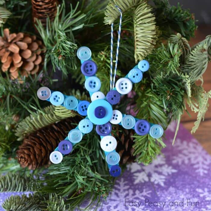 Cute Button Snowflake Ornament Craft With Popsicle Stick Easy Crafts With button &amp; popsicle Sticks