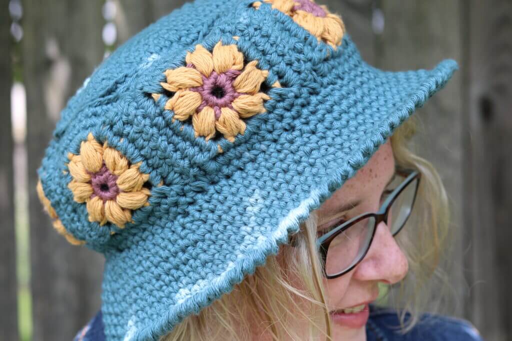 Cute Crochet Bucket Hat With Floral Design