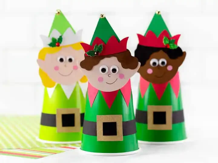 Cute DIY Paper Cup Elf Craft For Christmas Decor