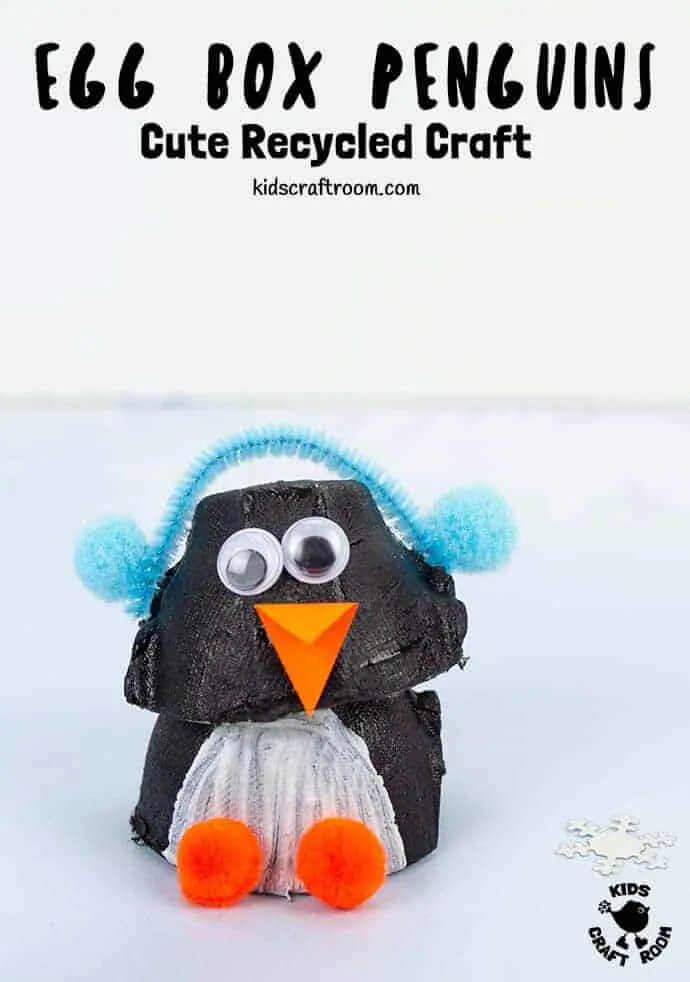Cute Egg Box Penguin Craft Idea For KidsUpcycled Winter Crafts
