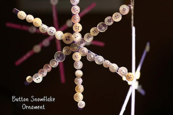 Cute Snowflake Ornament Made With Buttons & Craft Sticks Winter Button Crafts