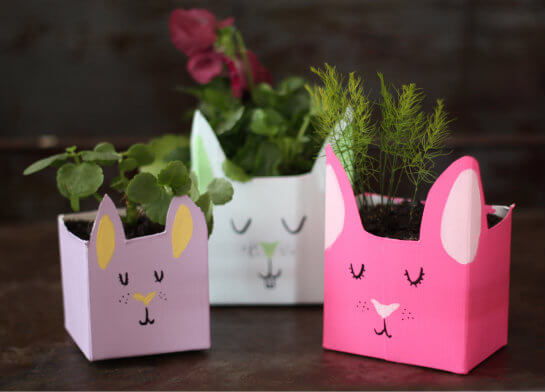 Cutest Bunny Planter Craft For Your Garden Using Milk Box