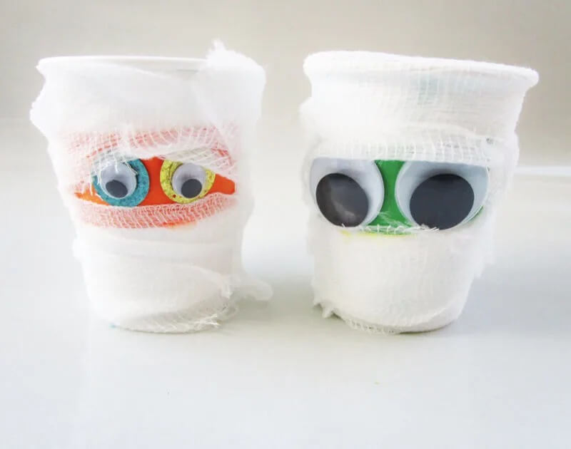 Daunting Paper Cup Mummies Halloween Craft For Toddlers Halloween Paper Cup Crafts