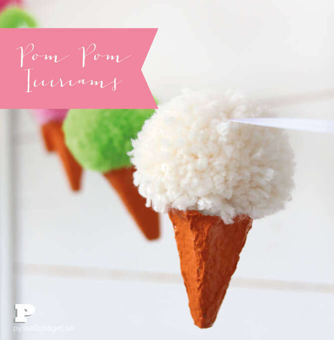 Decorative Ice-Cream Cone Garland Idea With Yarn Pom-Pom & Egg Carton