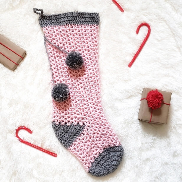 DIY Adorable Pom-Pom Crochet Stocking Craft For Christmas