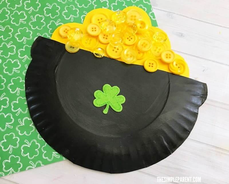 DIY & Easy Pot Of Gold Craft With Paper Plate & ButtonsButton Craft For St Patricks Day