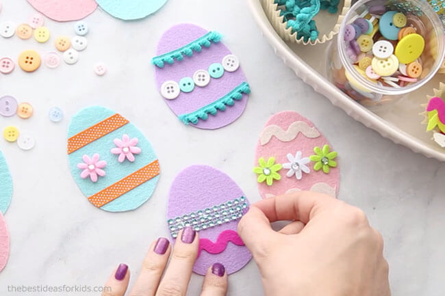 DIY & Felt Easter Egg Button Craft Activity With Pom Pom & Ribbons
