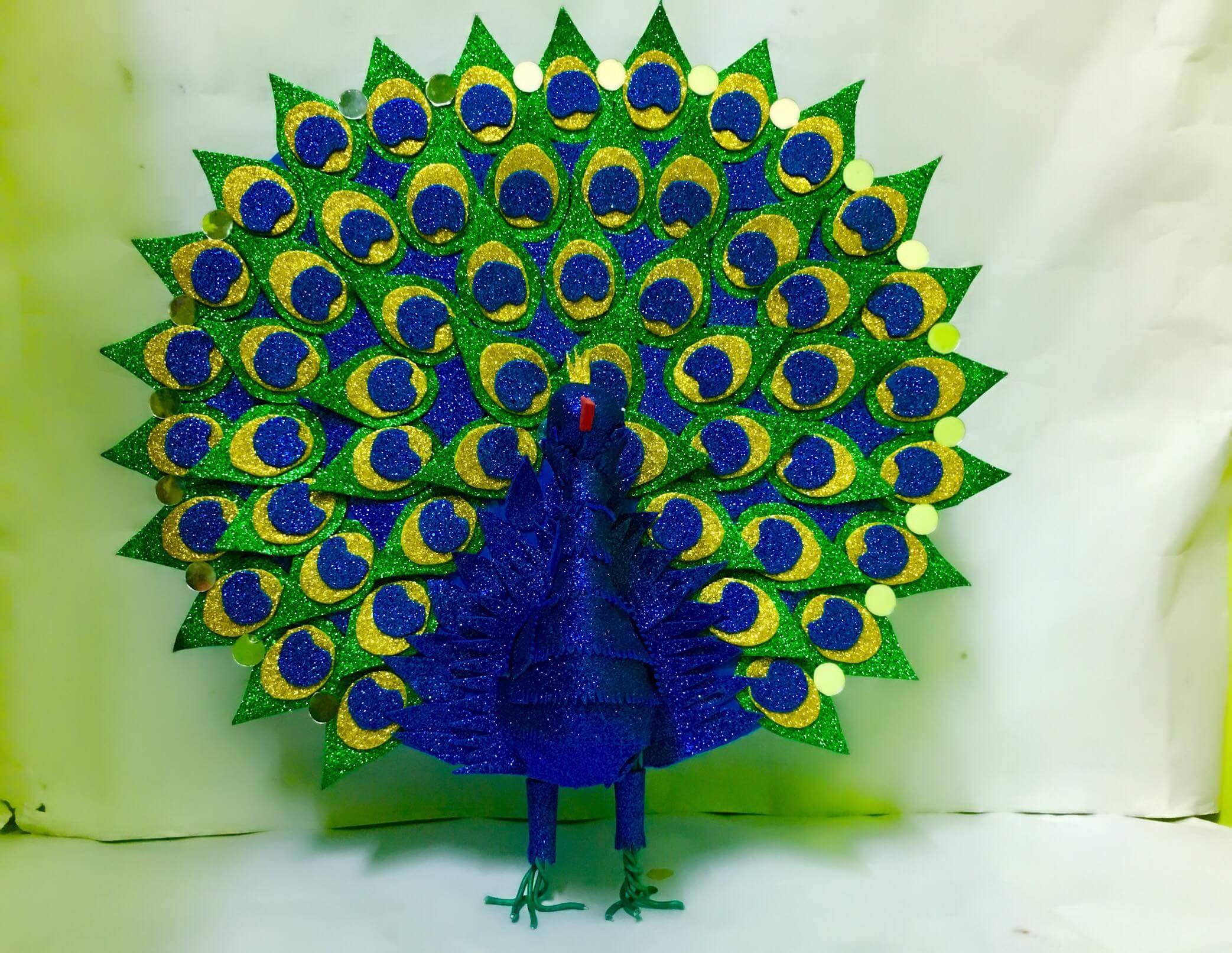 DIY Beautiful Peacock Craft With Feathers Using Glitter Sheet