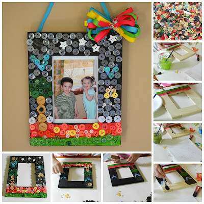 DIY Button Frame Hanging Craft Tutorial With Step By Step Instructions Button Photo Frame Crafts