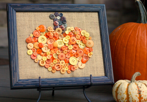 DIY Button Pumpkin Decoration Craft On Burlap Button Pumpkin Crafts for Halloween
