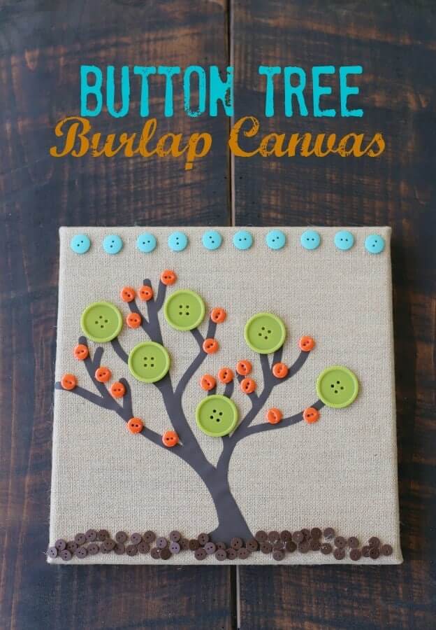 DIY Button Tree Burlap Craft On Canvas