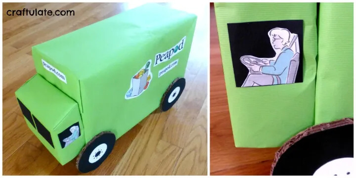 DIY Cardboard Green Delivery Truck Craft  for ToddlersDIY Cardboard Vehicles Ideas for Kids
