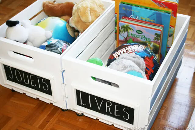 DIY Chalkboard Crates Shelve Craft For ToddlersToy Storage Ideas for Playroom