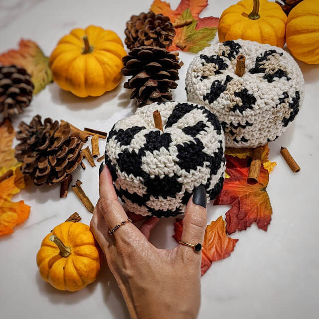 DIY Checkered Pumpkin Pattern Made Using Crochet
