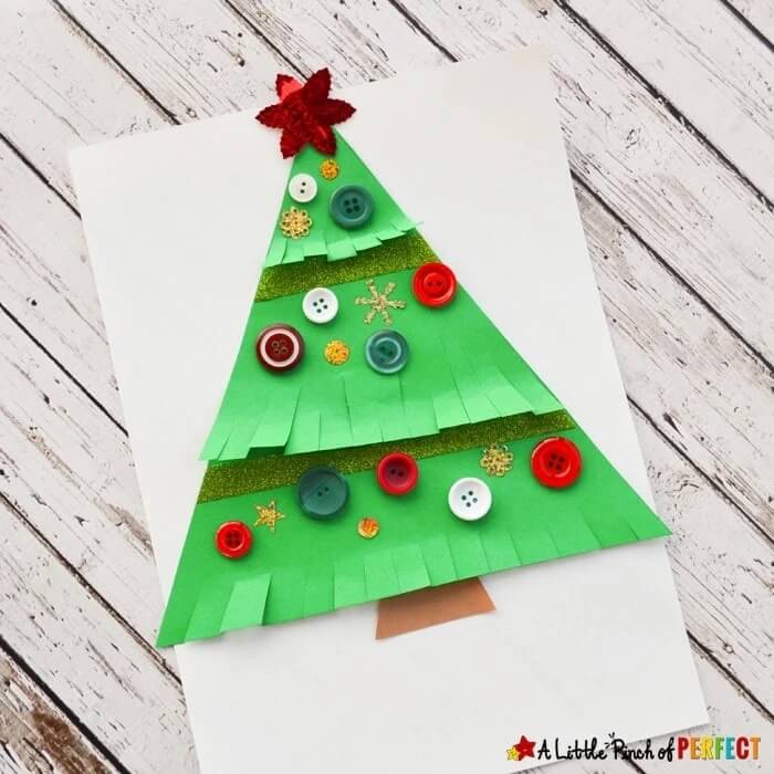 DIY Christmas Tree Decoration Craft Activity With Buttons & Paper Christmas Button Craft Ideas