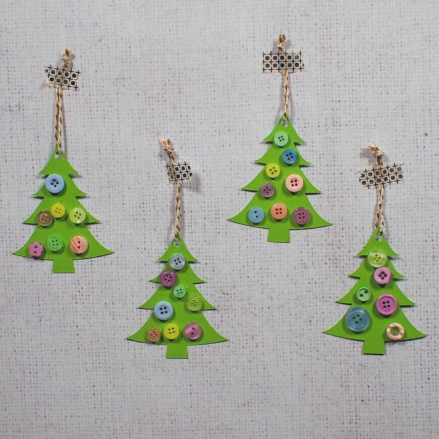 DIY Christmas Tree Decoration Craft Using Buttons & Cardstock