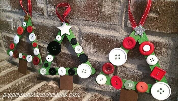 DIY Christmas Tree Ornament Decoration With Craft Sticks & Buttons Easy Crafts With button &amp; popsicle Sticks
