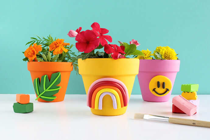 DIY Colorful Polymer Clay Crafted Planter Idea