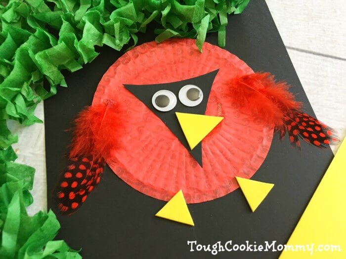 DIY Easy Cup Cake Liner Wintery Cardinal Craft Idea For Kids Cardinal Craft For Kids