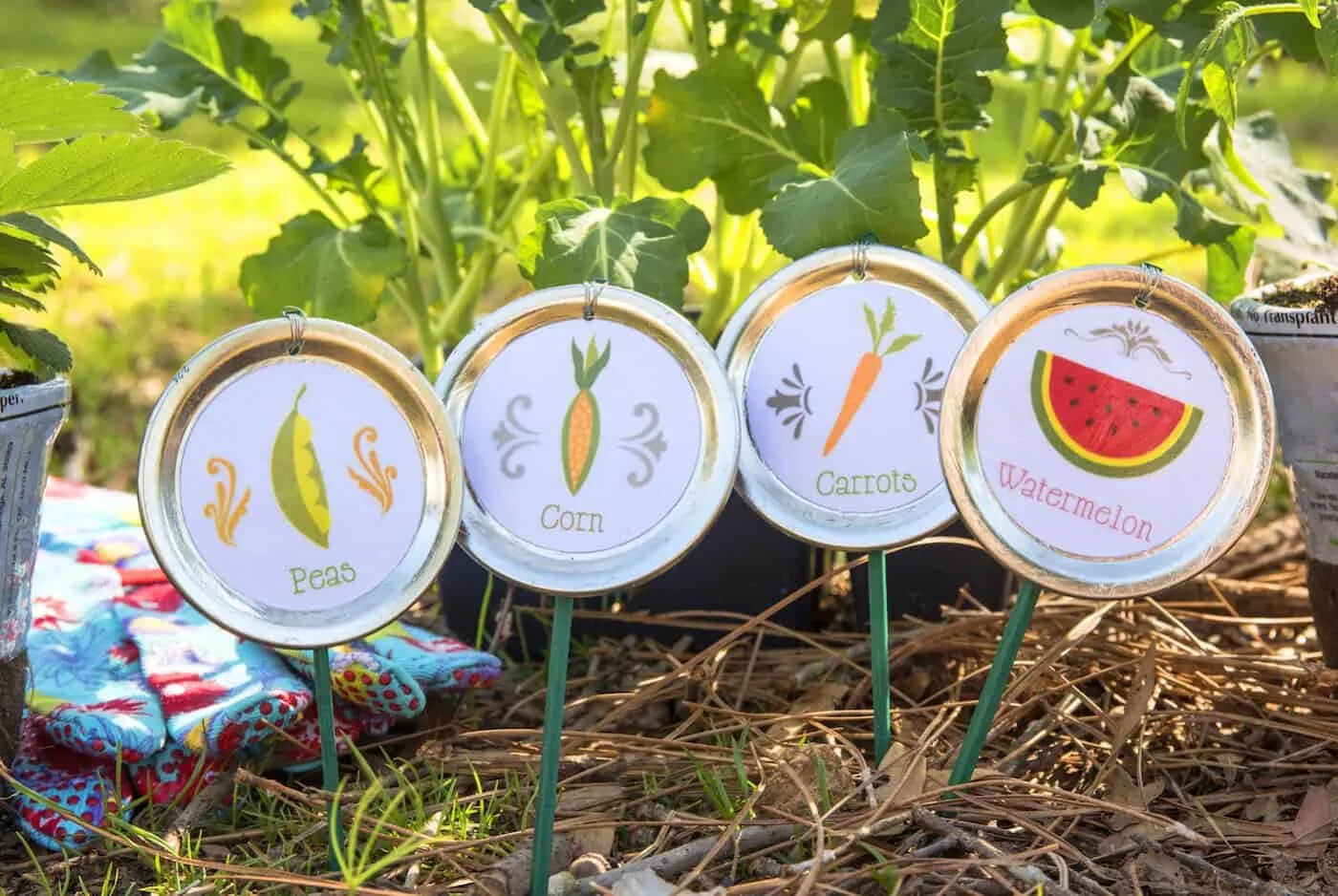DIY Garden Stakes from Mason Jar Lids For Preschoolers