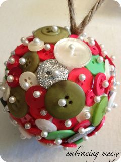 DIY Handmade Christmas Ornament Craft Idea With Buttons & Styrofoam Ball