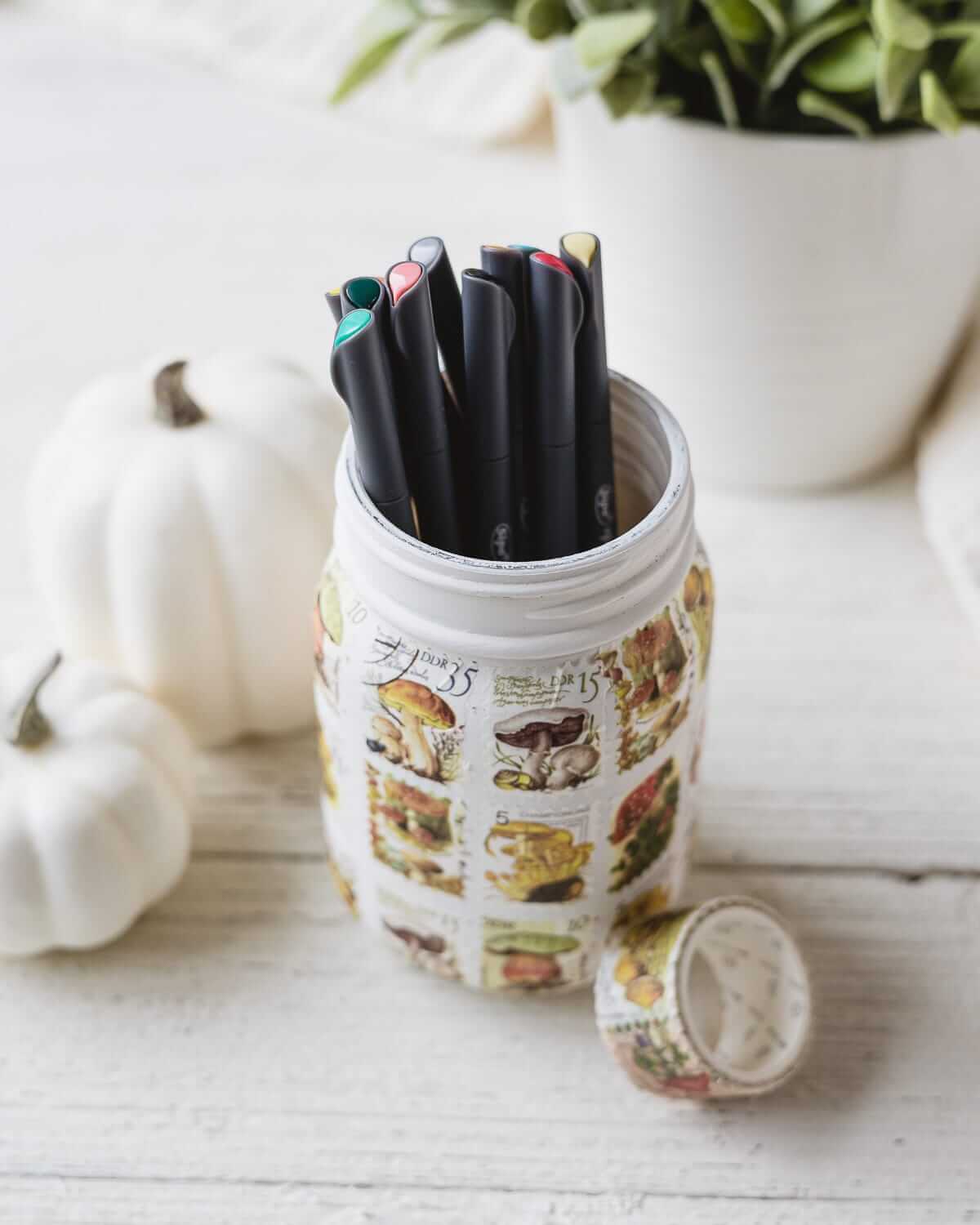 DIY Mason Jar Decorated With Washi Tape Pencil Holder Idea Decorative Mason Jar Washi Tape Crafts