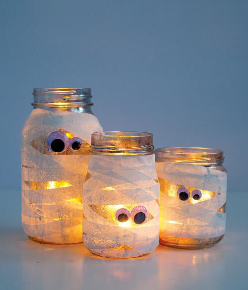 DIY Moonlit Mummy Lanterns Using Washi Tape Decorated Mason Decorative Mason Jar Washi Tape CraftsJars