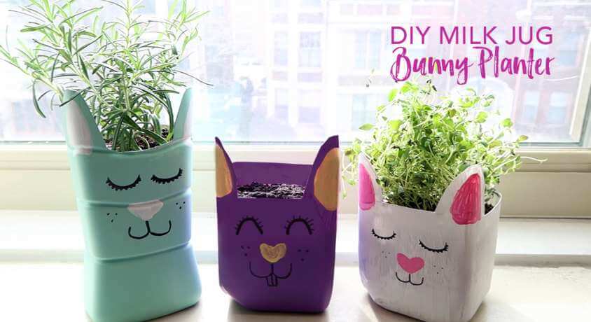DIY Plastic Milk Jug Planter Craft In Cute Bunny Theme