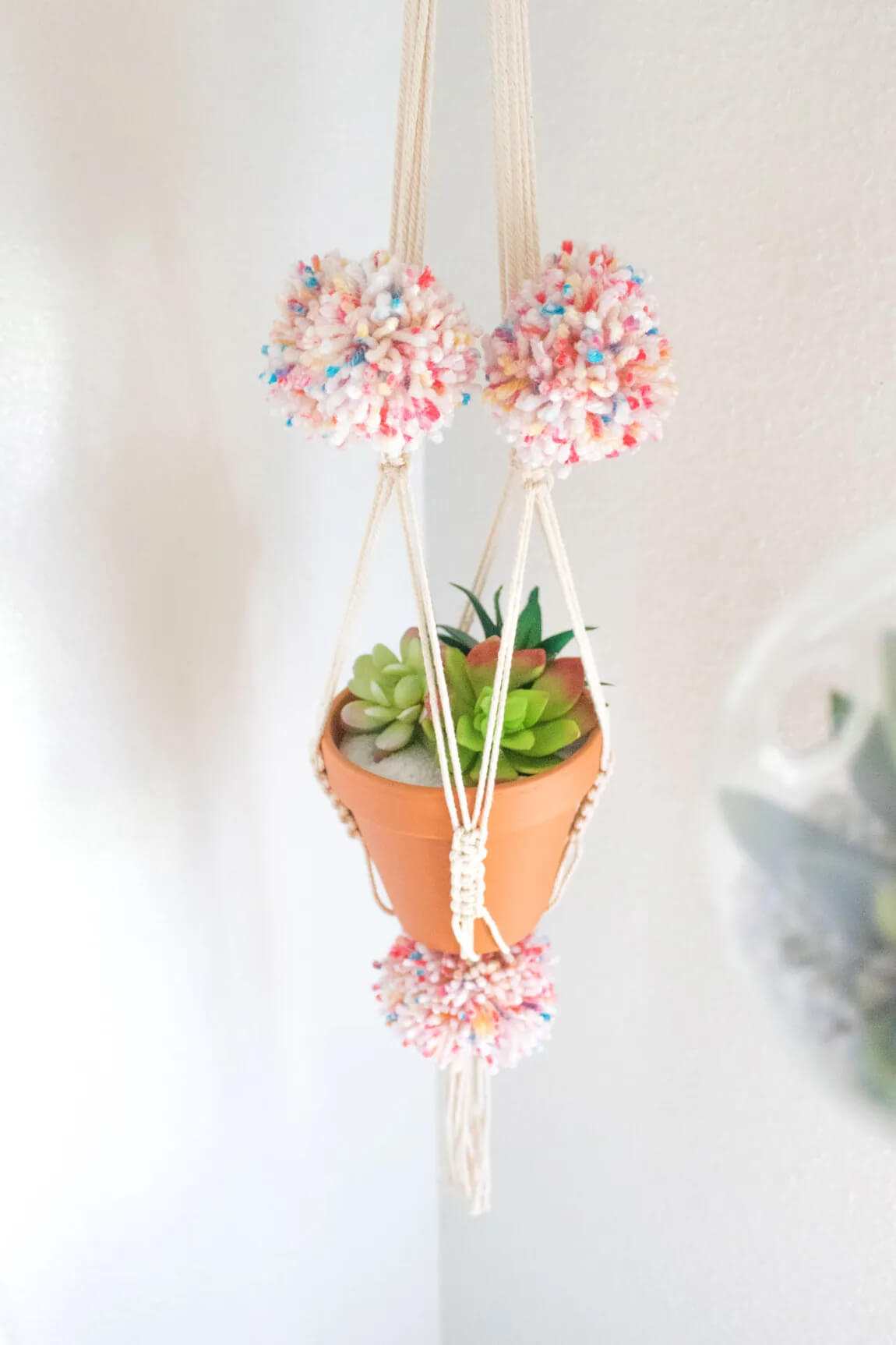 DIY Pom-Pom Macrame Plant Hanger Craft Idea For Kids