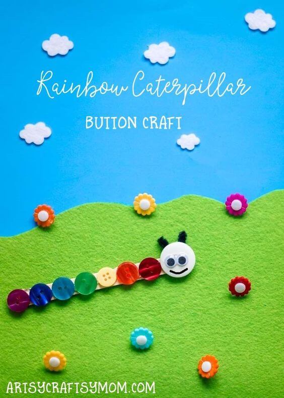 DIY Rainbow Caterpillar Button Craft For Preschoolers Button Animal Crafts