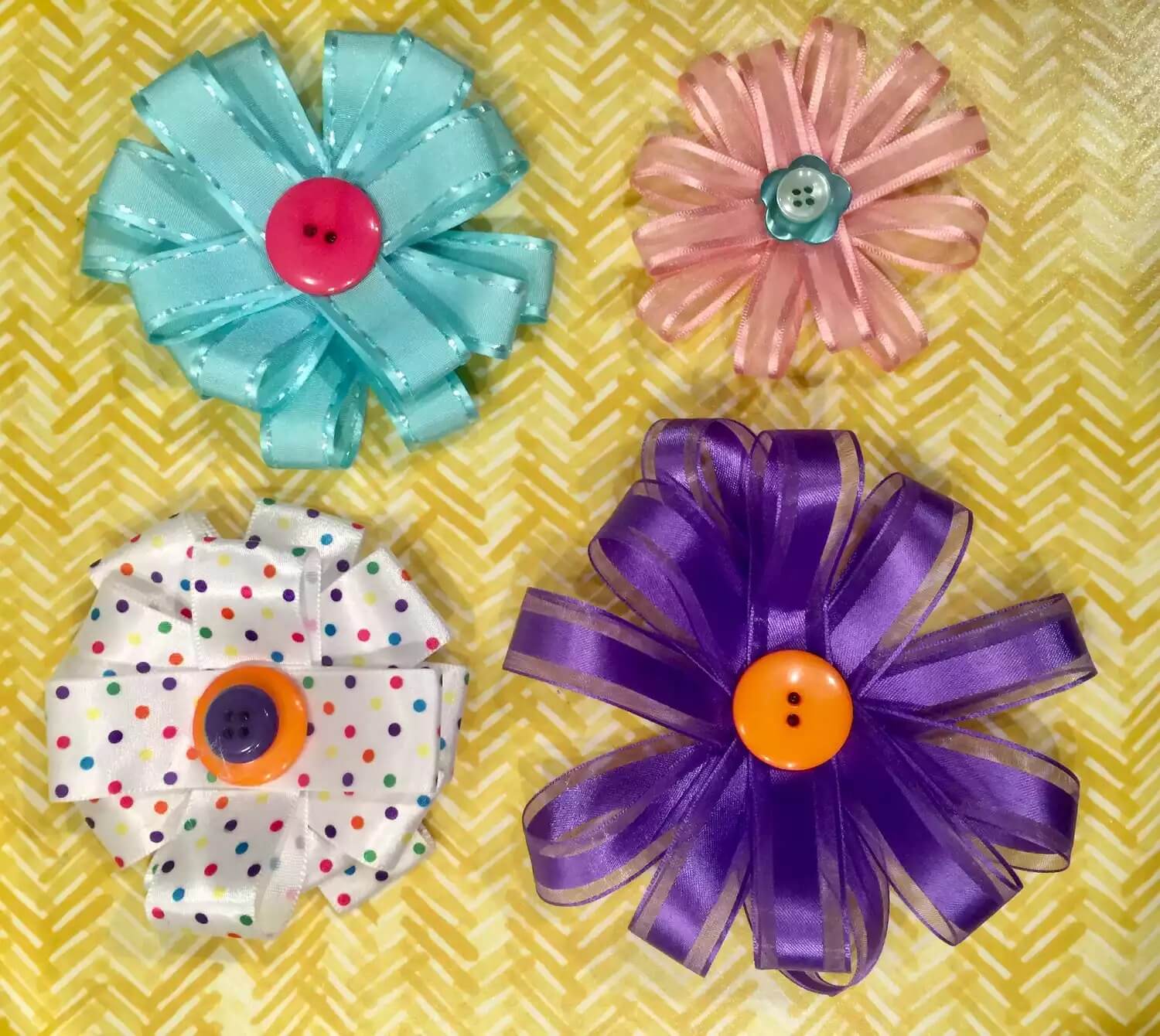 DIY Ribbon Flowers Craft Using Buttons