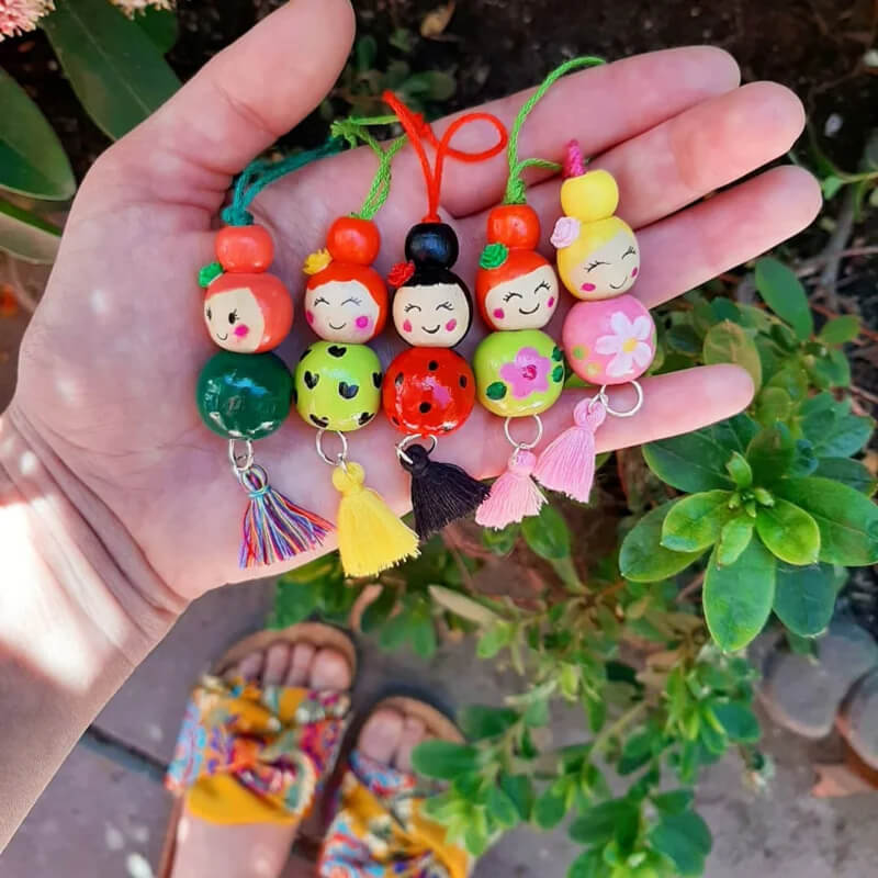 DIY Wooden Beads Doll Keyring Decoration Craft At Home