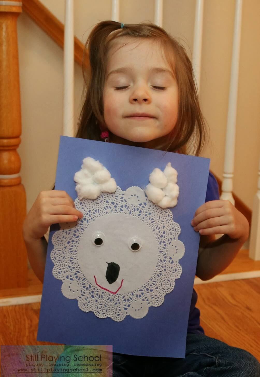Doily Polar Bear Craft Idea For Kids Using Cotton Balls DIY Winter Crafts With Cotton Balls