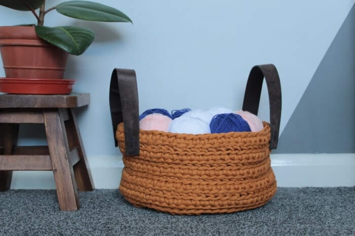 Double Crochet Stitched Basket With Handles For Keeping ItemsCrochet Basket Patterns