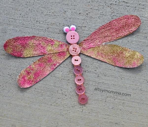 Dragonfly Craft With Cardstock, Buttons, and Popsicle Sticks Button Animal Crafts