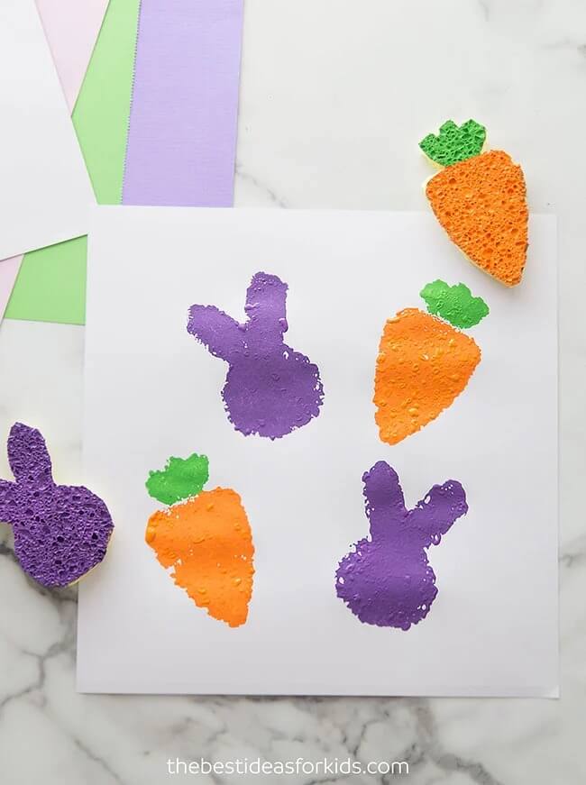 Easter Bunny & Carrot Sponge Painting Craft For Kids