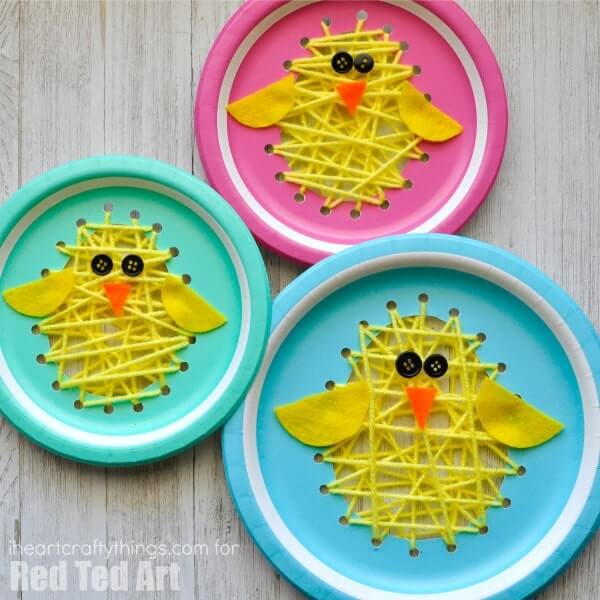Easter Chick Paper Plate And Thread Craft For Kids
