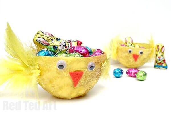 Easter Chick Tissue Paper And Feathers Basket Crafts for Toddlers