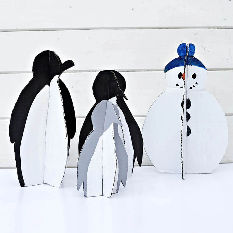 Easy & Adorable Cardboard Penguin & Snowman CraftUpcycled Winter Crafts