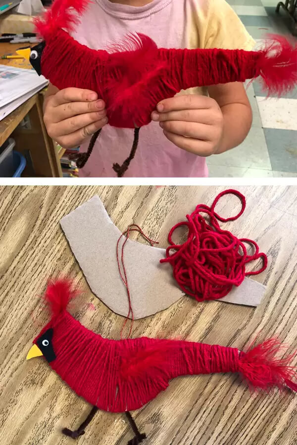 Easy & Adorable Yarn Cardinal Craft Idea For Kids Cardinal Craft For Kids